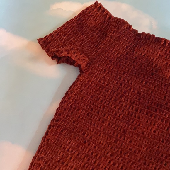 Velvet red off the shoulder top - Picture 2 of 5